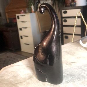 Vintage Black Ceramic Elephant Good Luck Figurine Trunk Up